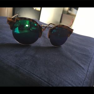 Blue and Green Chrome Sunglasses w/ Cheetah Print